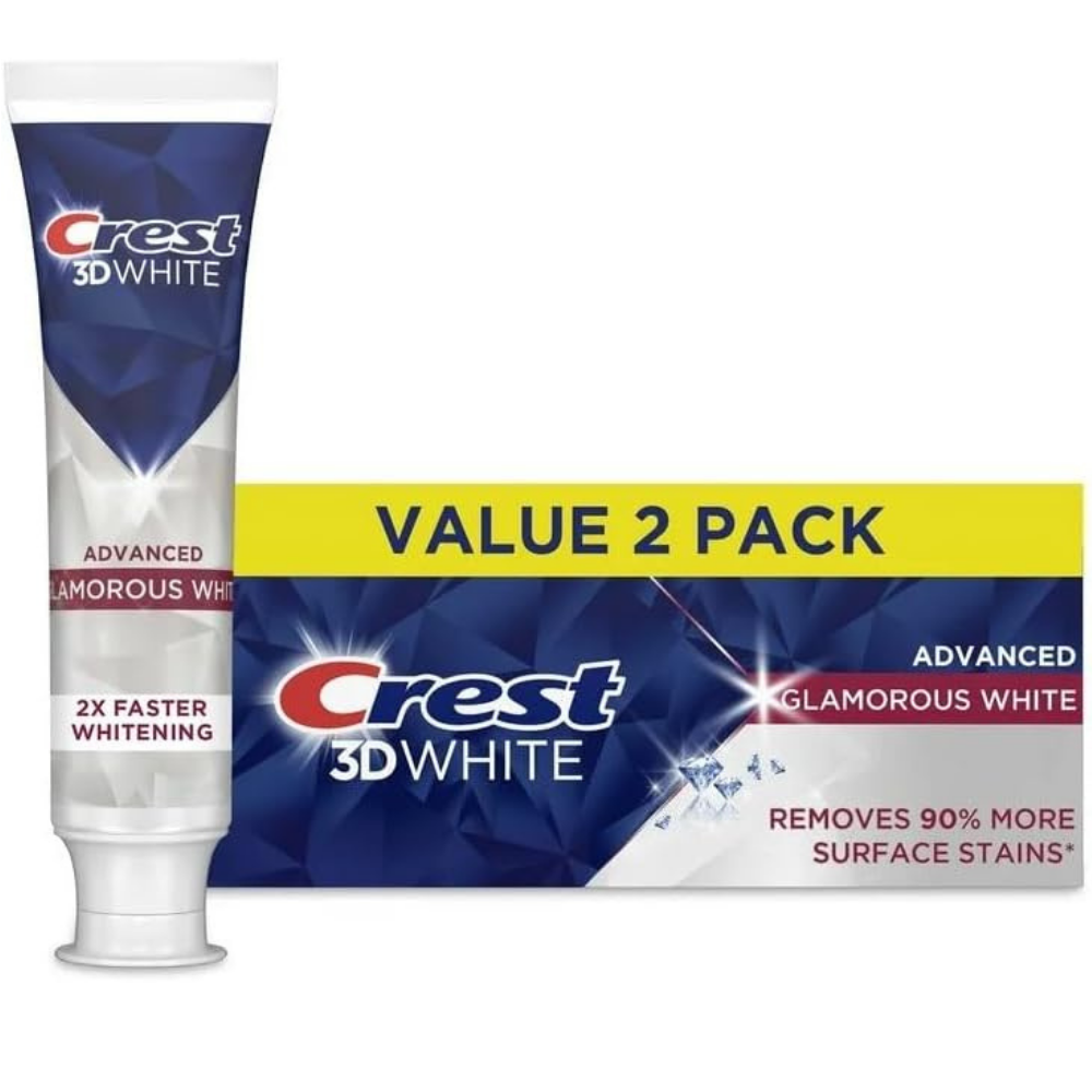 Crest 3D White Advanced Glamorous White Teeth Whitening Toothpaste, 3.3 oz, Pack of 2